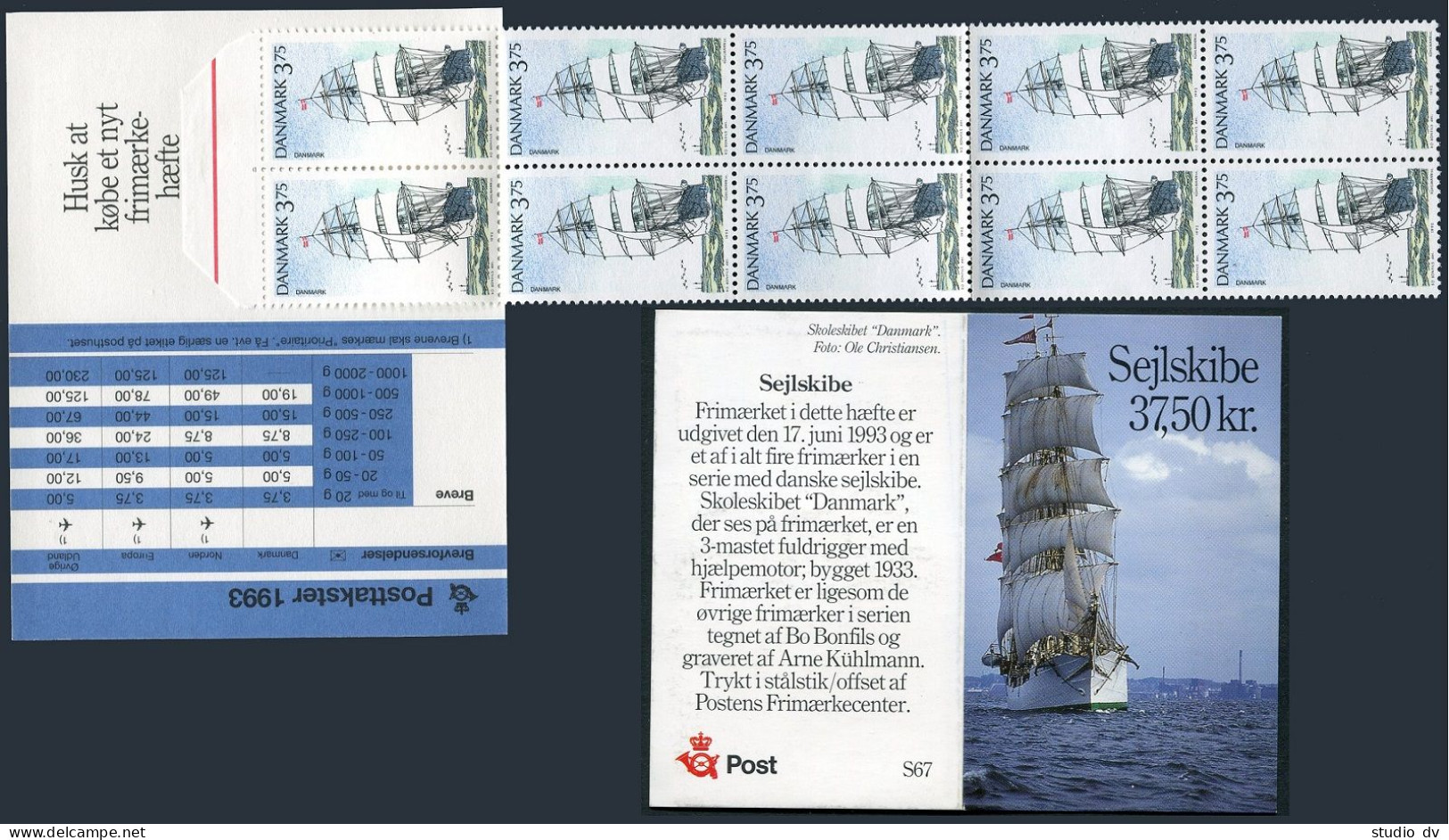 Denmark 986a Booklet, MNH. Mi 1057 MH. Training Ships, 1993. Jens Krogh ,G.Stage - Neufs