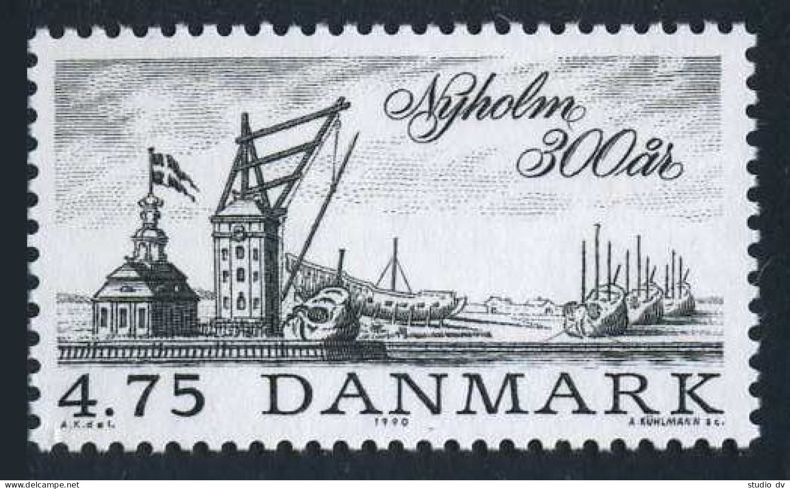 Denmark 913,MNH.Michel 976. Nyholm,300th Ann.1990.Harbor,Sailing Ships. - Ungebraucht