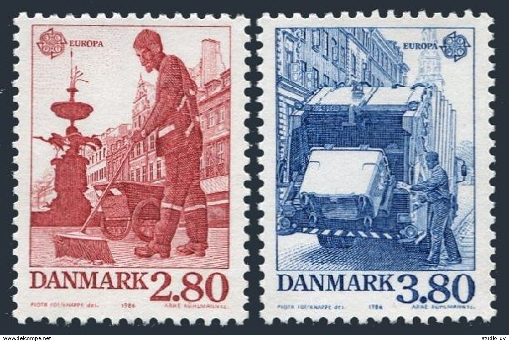 Denmark 826-827,MNH. Mi 882-883. EUROPE CEPT-1986. Street Sweeper,Garbage Truck. - Unused Stamps
