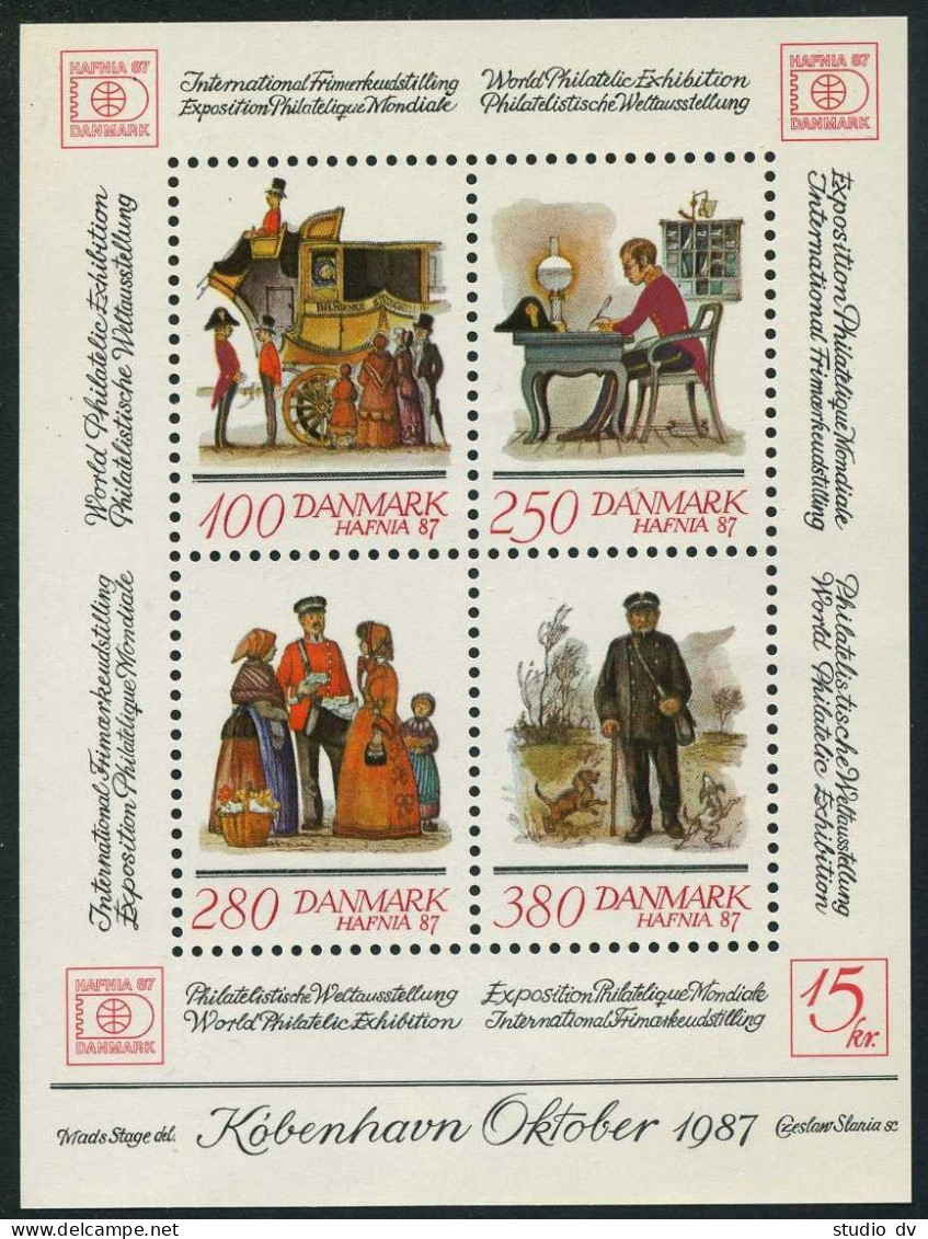 Denmark 825 Ad Sheet, MNH. Michel 878-881 Bl.6. HAFNIA-1987. Mail Coach,Postmen. - Nuovi