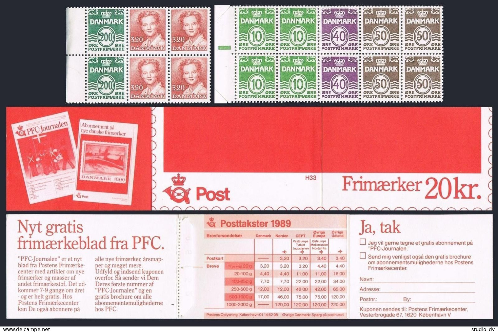 Denmark 798c Booklet 20Kr,MNH.Michel MH 40. Definitive 1989.Queen Margrethe II.  - Unused Stamps