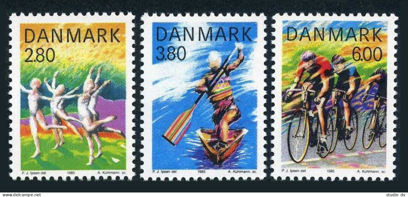 Denmark 780-782, MNH. Michel 842-844. Sports 1985. Canoe & Kayak, Cycling. - Unused Stamps