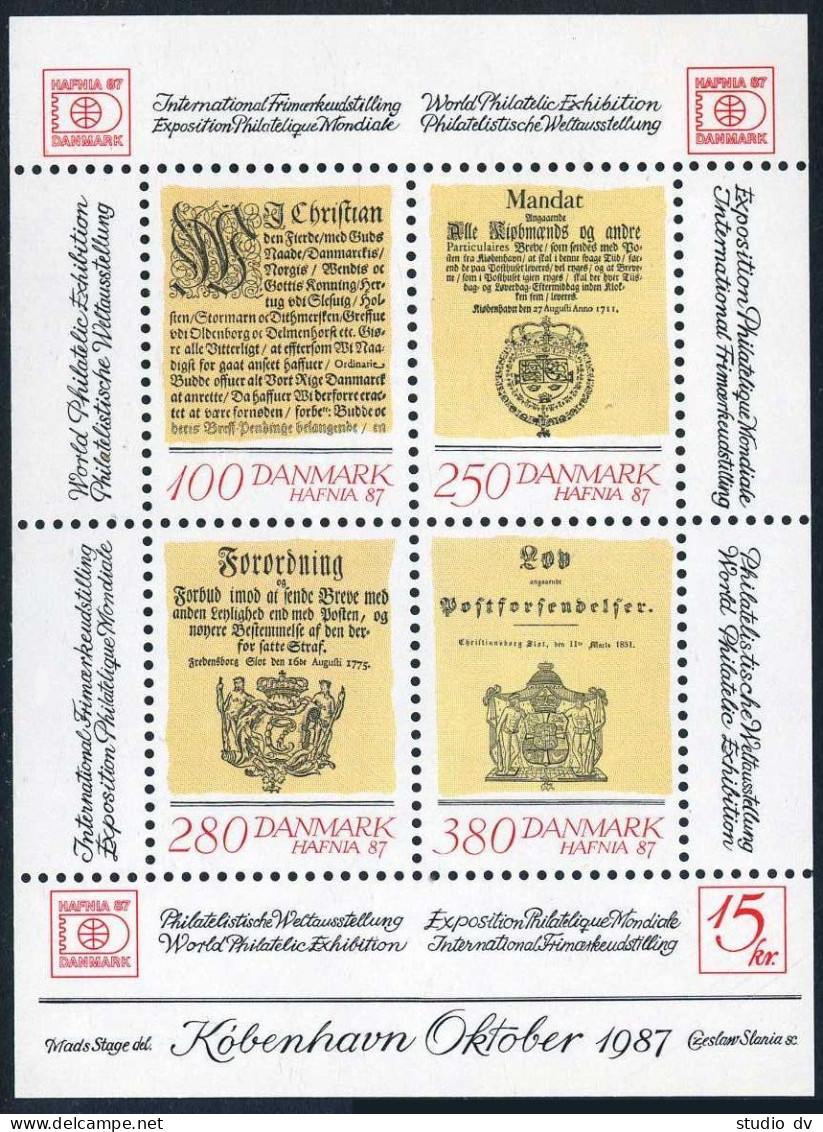 Denmark 772 Sheet,MNH.Michel 830-833 Bl.4. HAFNIA-1987.Early Postal Ordinances. - Neufs