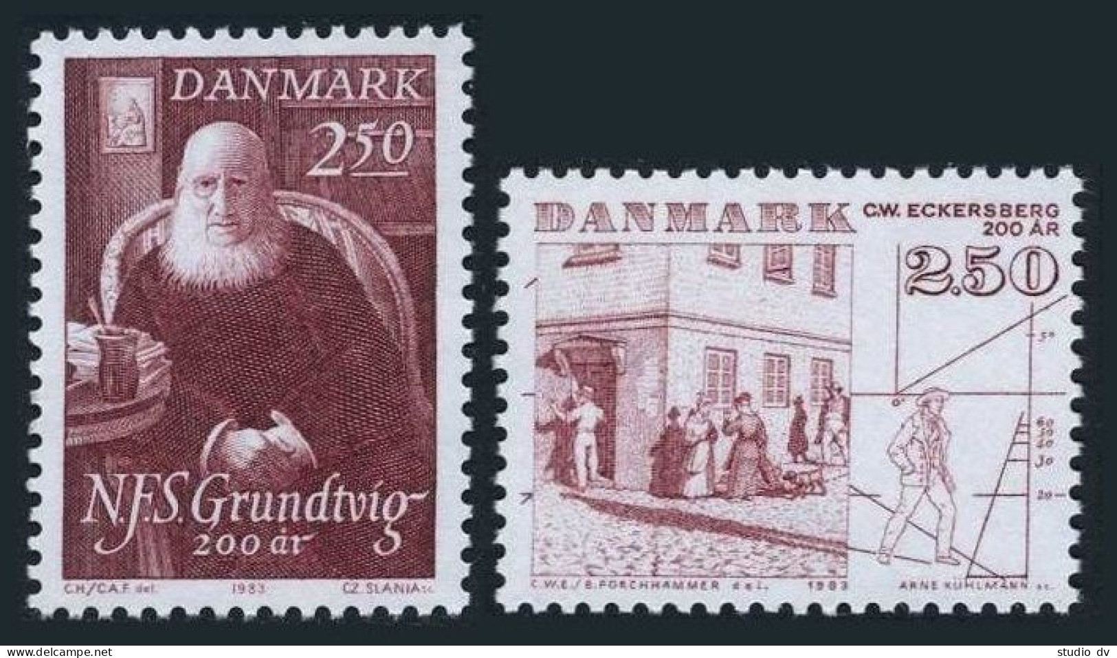 Denmark 747-748,MNH. Mi 790-791. Nikolai Grundtvig,poet; C.Eckersberg,architect. - Ungebraucht