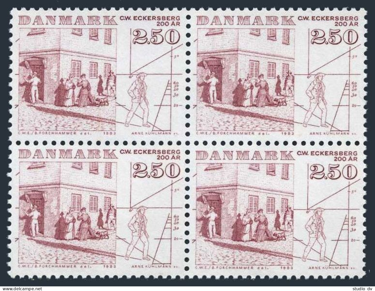Denmark 748 Plate Block/4,MNH.Mi 790. Christopher Eckersberg,architect,1983. - Unused Stamps