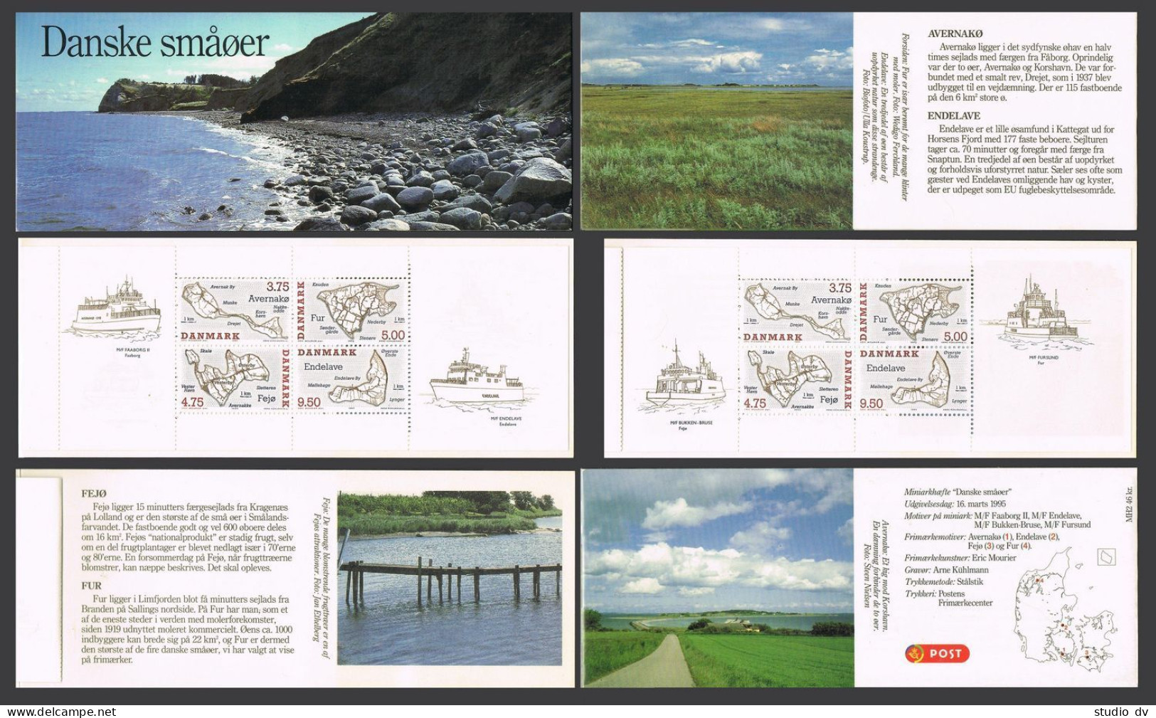 Denmark 1025a Booklet,MNH. Danish Islands,1995.Avernako,Fejo,Fur,Endelave.Map. - Unused Stamps