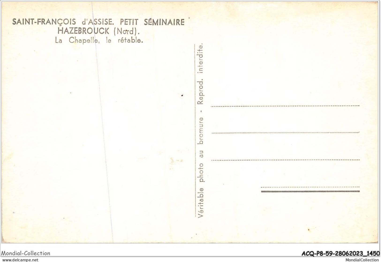 ACQP8-59-0731 - HAZEBROUCK - Saint François D'assise - Petit Séminaire - La Chapelle - Le Retable - Hazebrouck