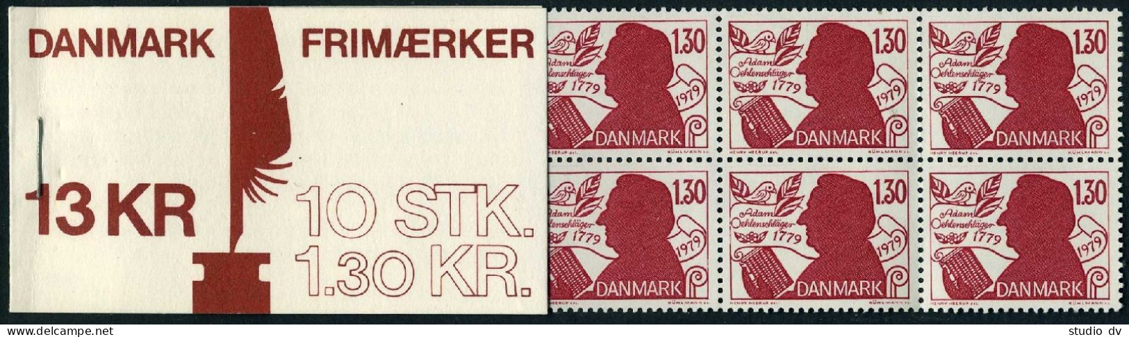Denmark 659 Booklet/10, MNH. Mi 694 MH. Adam Oehlenschlager,poet,dramatist,1979. - Nuevos