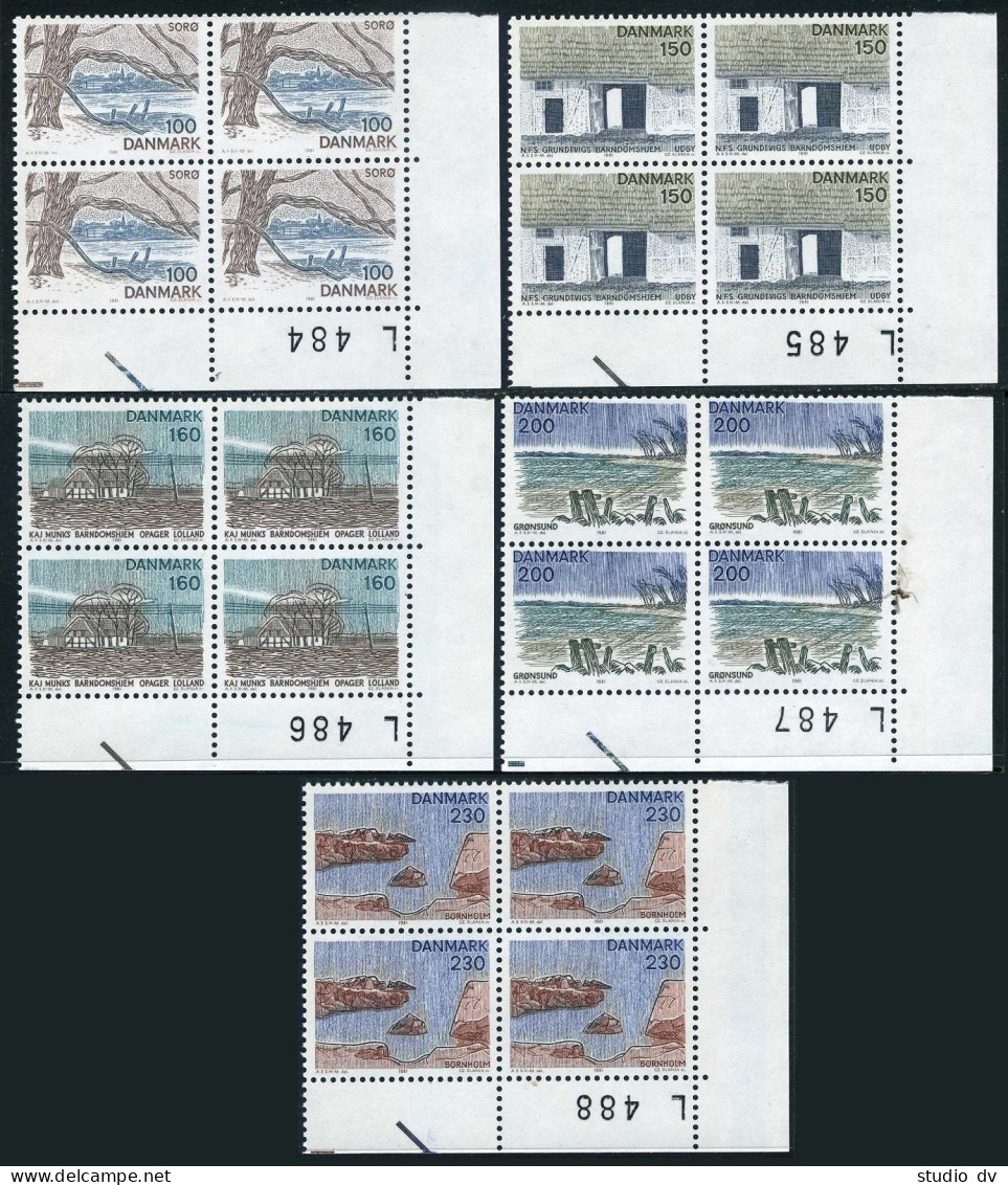 Denmark 682-686 Plate Blocks/4,MNH.Mi 733-737. Landscapes 1981.Views Of Zealand. - Nuovi
