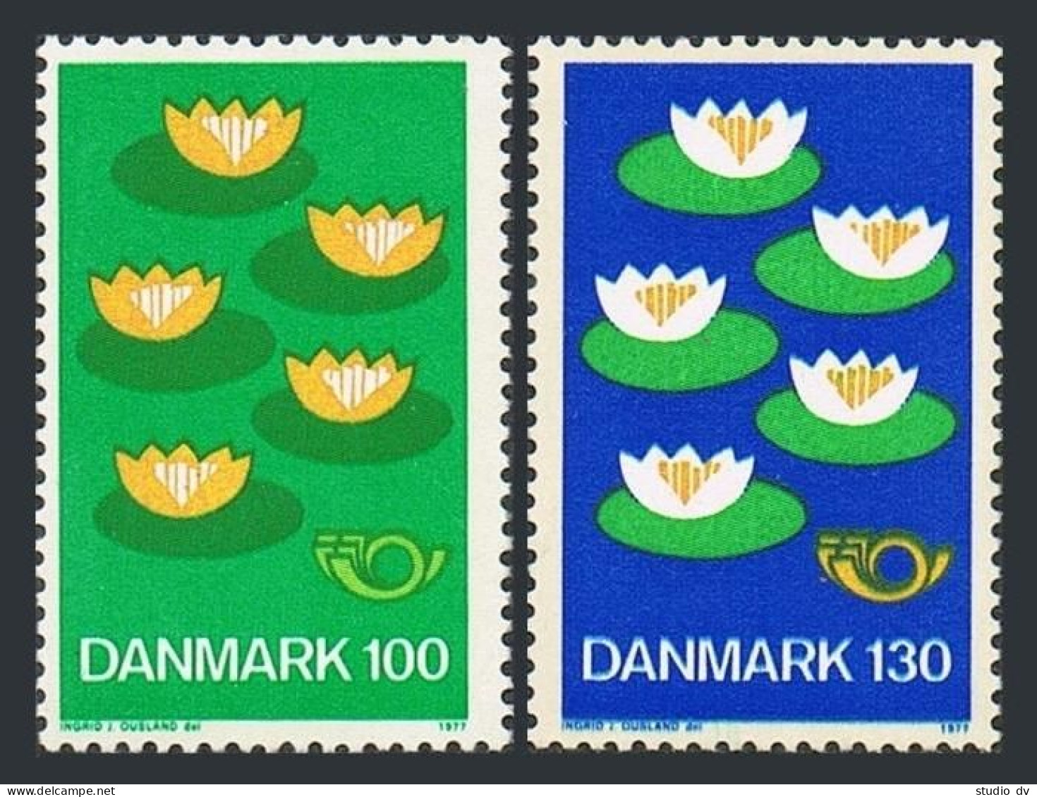 Denmark 597-598, MNH. Mi 635-636. Nordic Cooperation, 1977. Five Water Lilies. - Nuovi