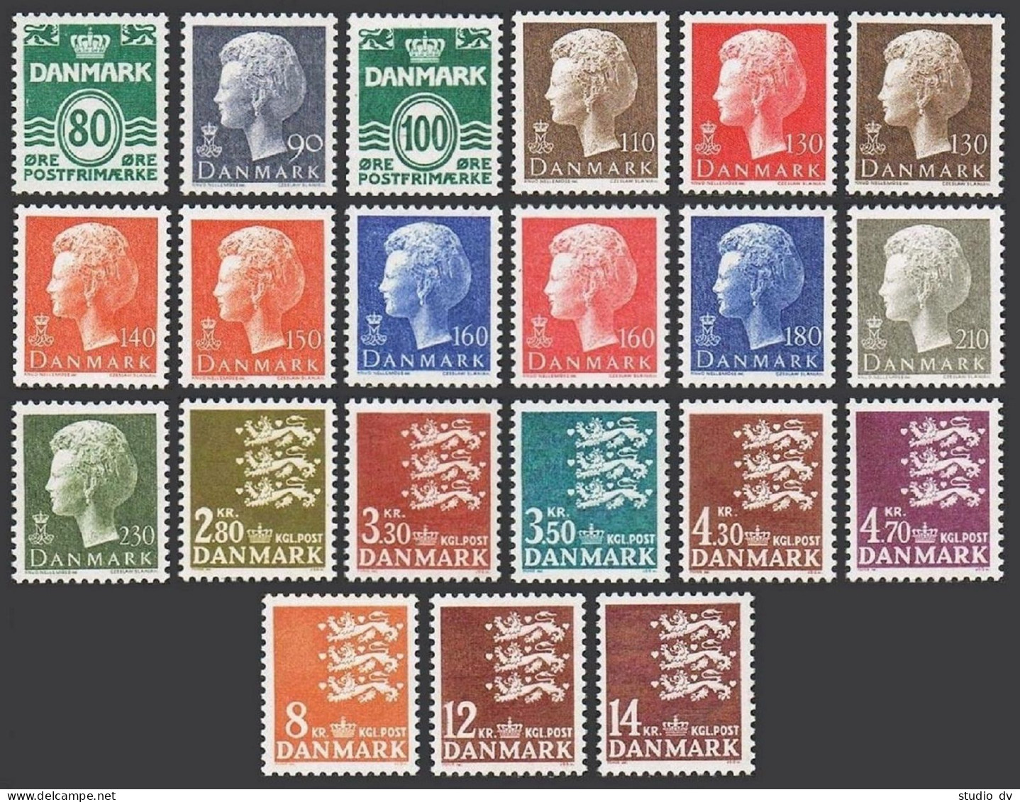 Denmark 629-650, MNH. Definitive 1979-1982. Waves, Coat Of Arms, Queen Margrethe - Nuevos