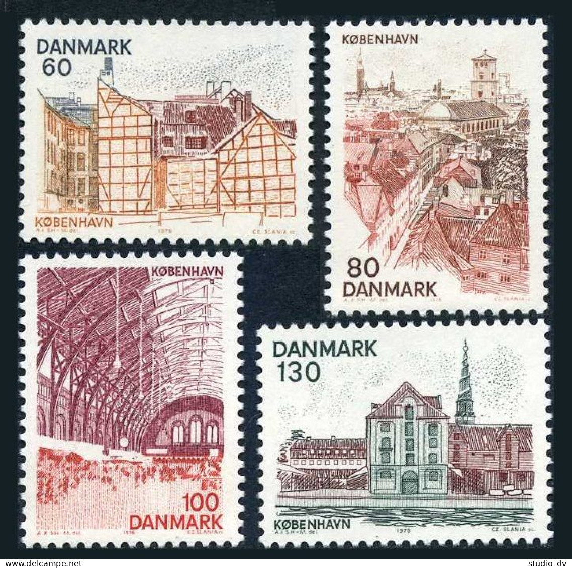 Denmark 586-589, MNH. Mi 617-620. Copenhagen Views 1976.Central Station, Harbor. - Unused Stamps