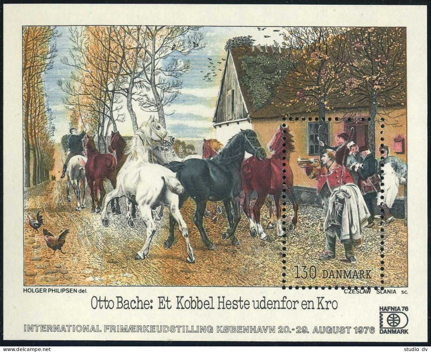 Denmark 591, MNH. Michel 629 Bl.3. Postilion,by Otto Bache. Horses. HAFNIA-1976. - Unused Stamps