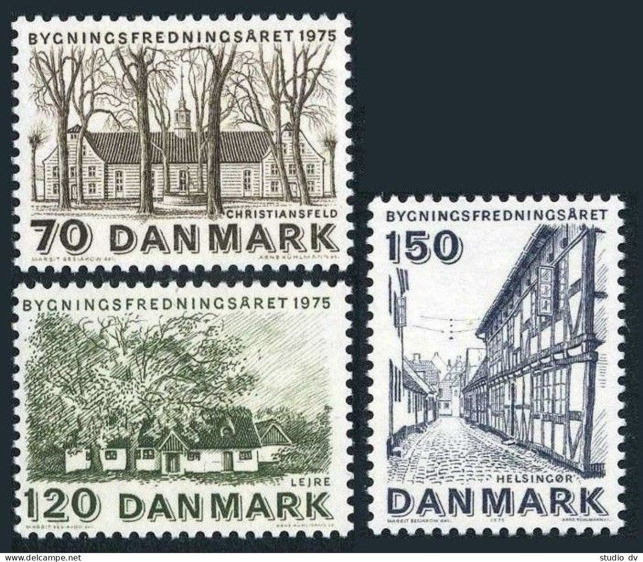Denmark 570-572, MNH. Mi 592-594. Europe Architectural Heritage, 1975. Church, - Ungebraucht