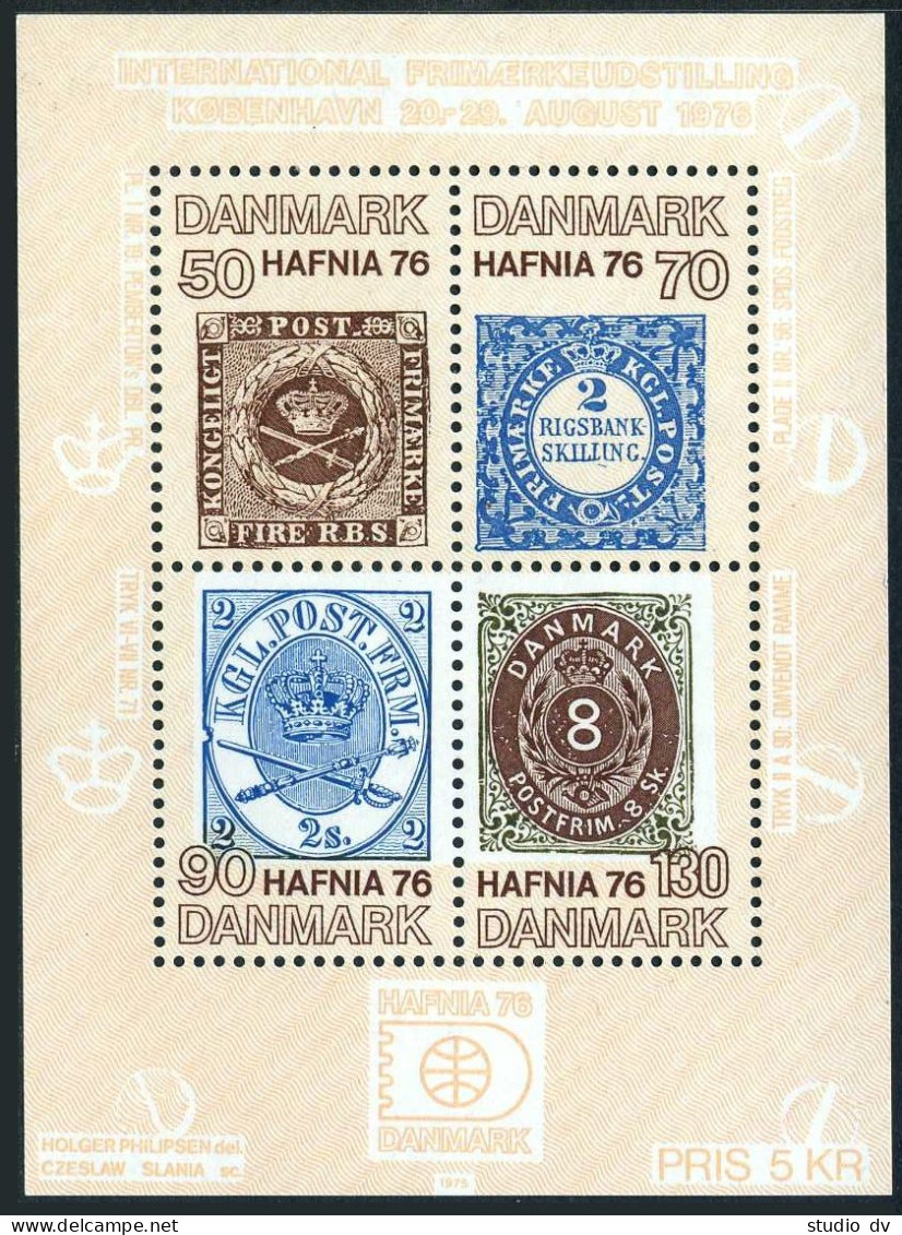 Denmark 585 Sheet, MNH. Michel 607-610 Bl.2. HAFNIA-1976 Stamp Exhibition. Arms. - Unused Stamps