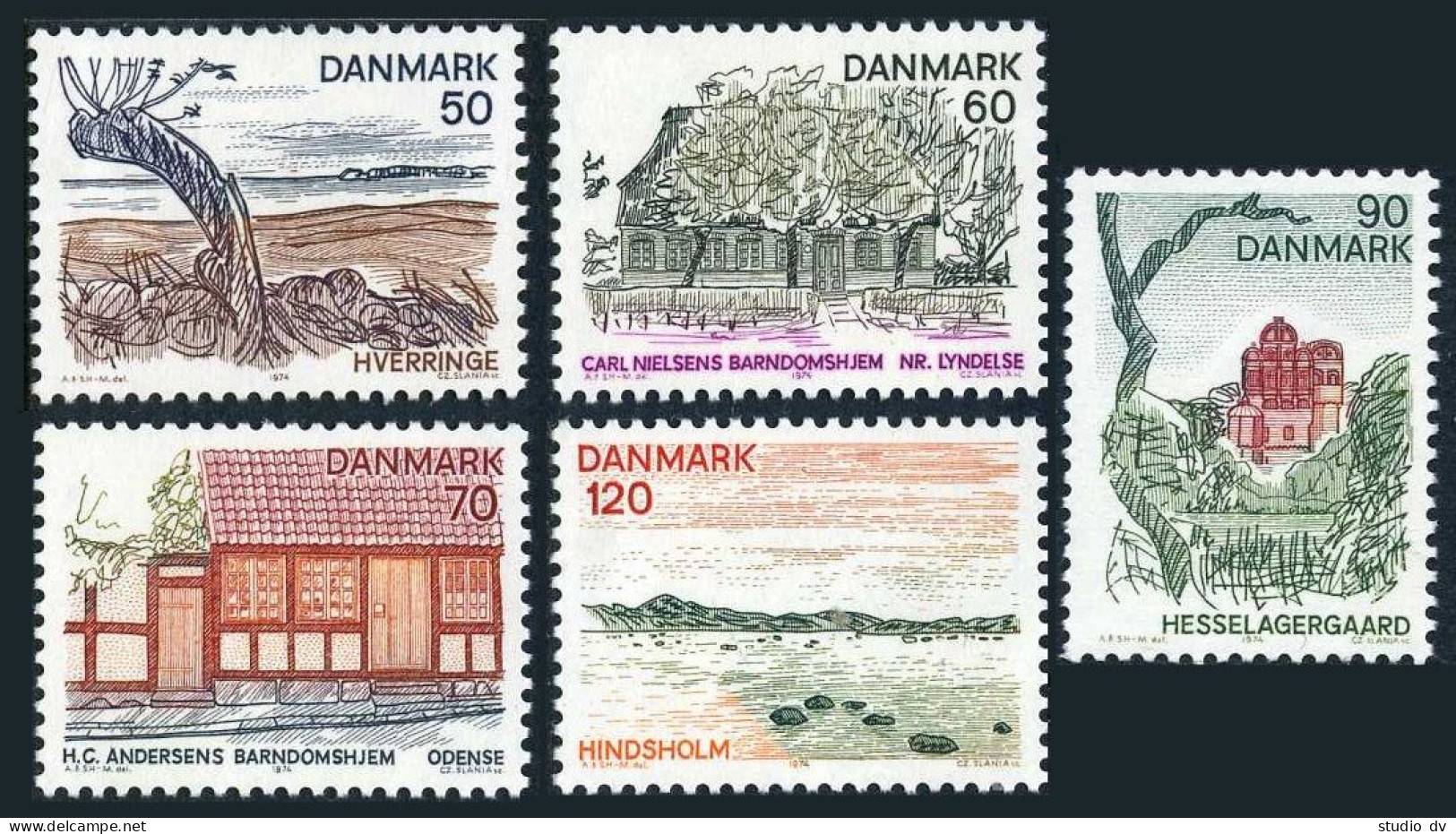 Denmark 553-557, MNH. Mi 564-568. Views 1974. Hverringe, Norre Lindelse, Odense, - Nuevos