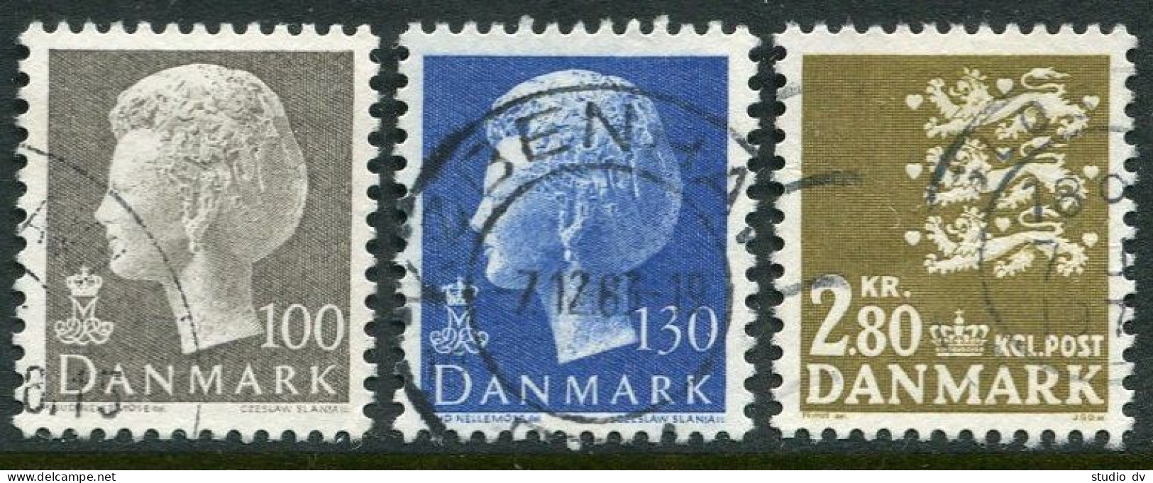 Denmark 500, 542, 548, Used. Definitive 1975. Small State Seal Queen Margrethe, - Usado