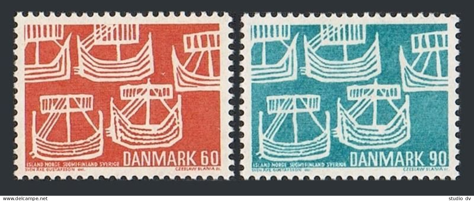 Denmark 454-455, MNH. Mi 475-476. Nordic Cooperation, 1969. Five Ancient Ships. - Ongebruikt