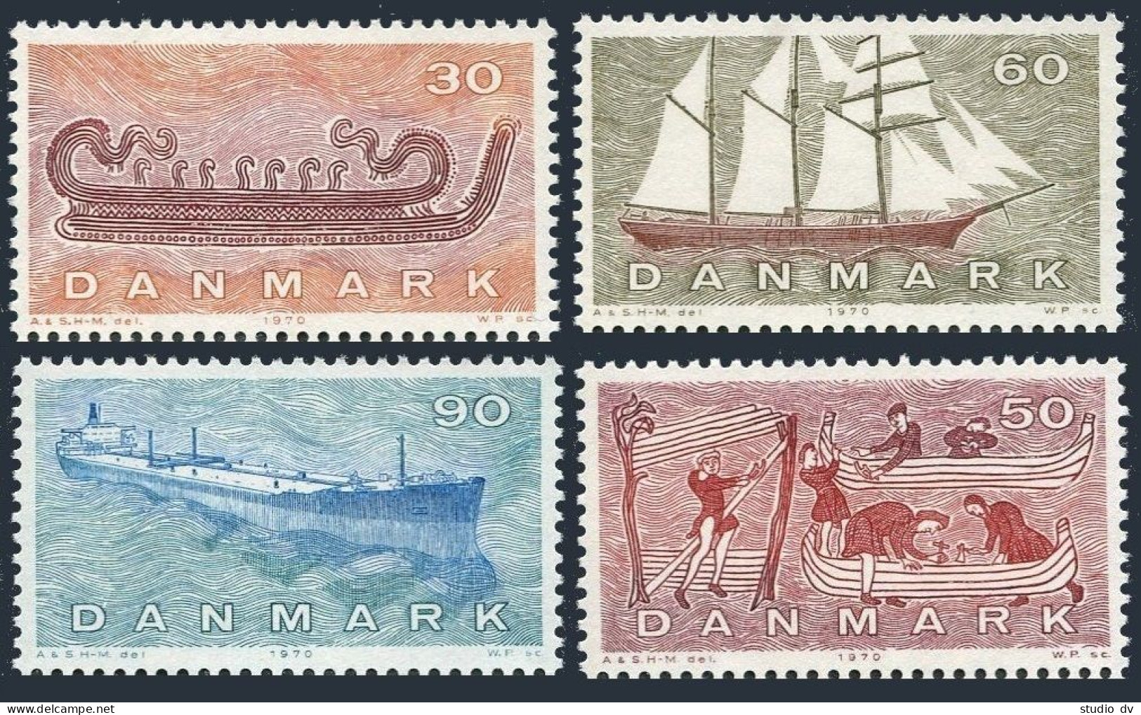 Denmark 472-475, MNH. Mi 501-504. Bronze Age Ship, Viking Shipbuilding, Tanker, - Ungebraucht