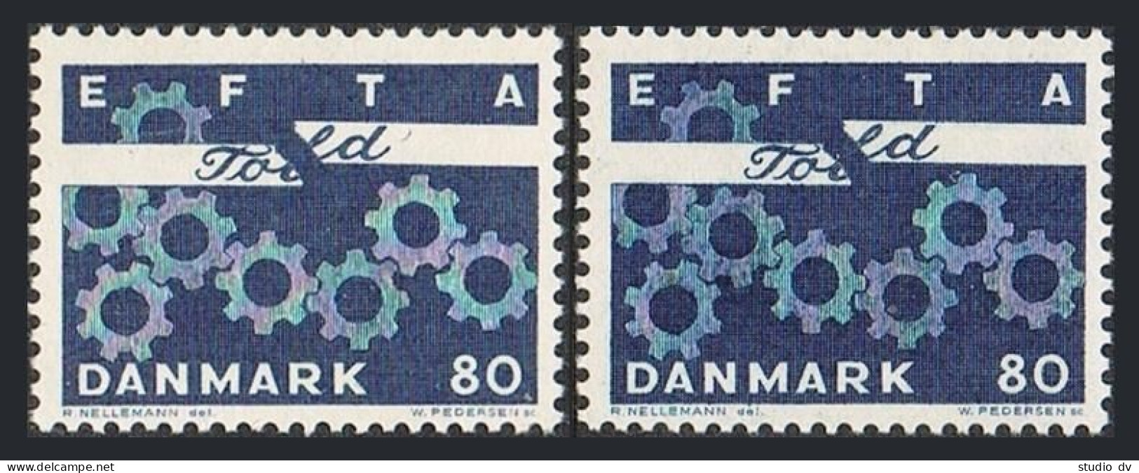 Denmark 431 Two Var, MNH. Michel 450x-450y. EFTA, 1967. Cogwheels. - Ungebraucht