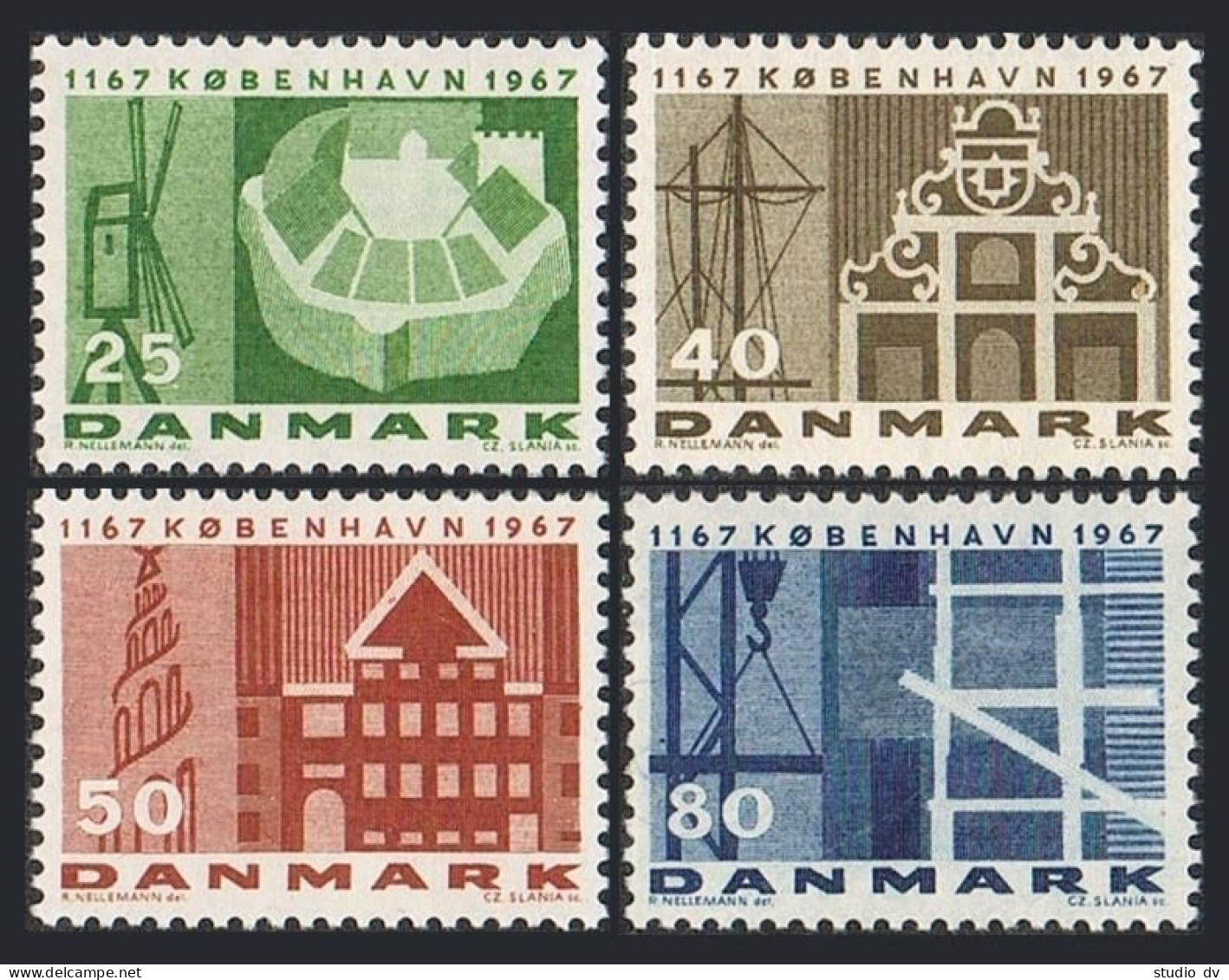 Denmark 432-435, MNH. Michel 451-454. Copenhagen, 800th Ann.1967. Windmill,Ship, - Unused Stamps