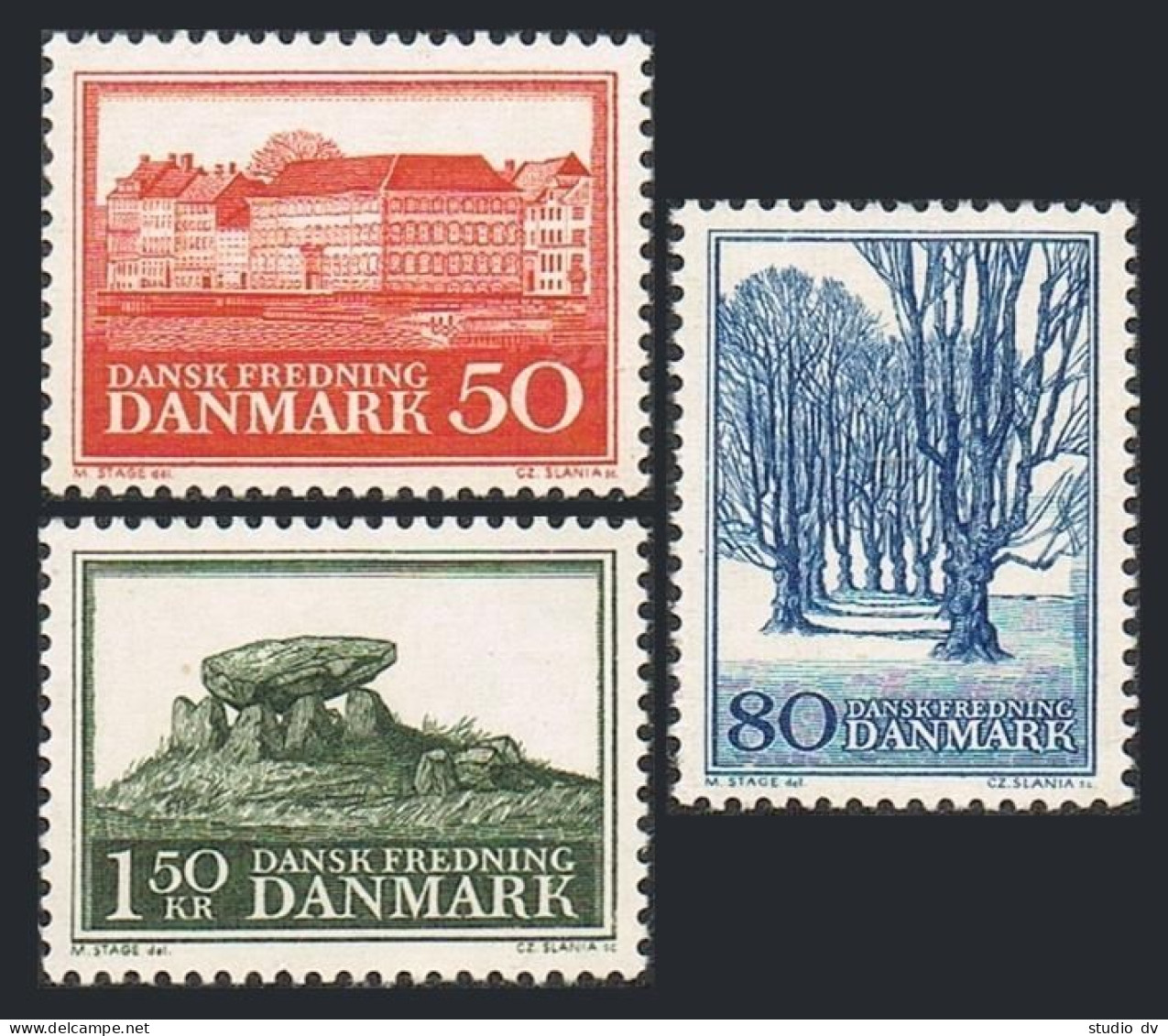 Denmark 426-428,MNH.Mi 442-443,448. Poorhouse,Copenhagen;Holte Allee,Dolmen,1966 - Neufs