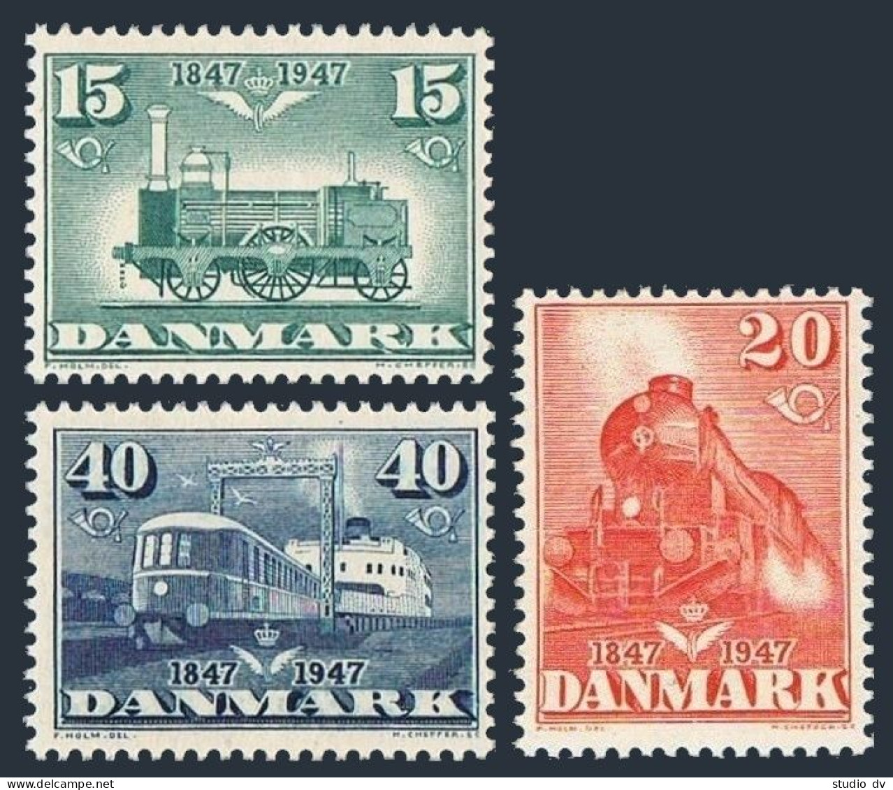 Denmark 301-303,MNH.Michel 298-300. Danish State Railway,1947.Locomotive,Ship. - Nuovi