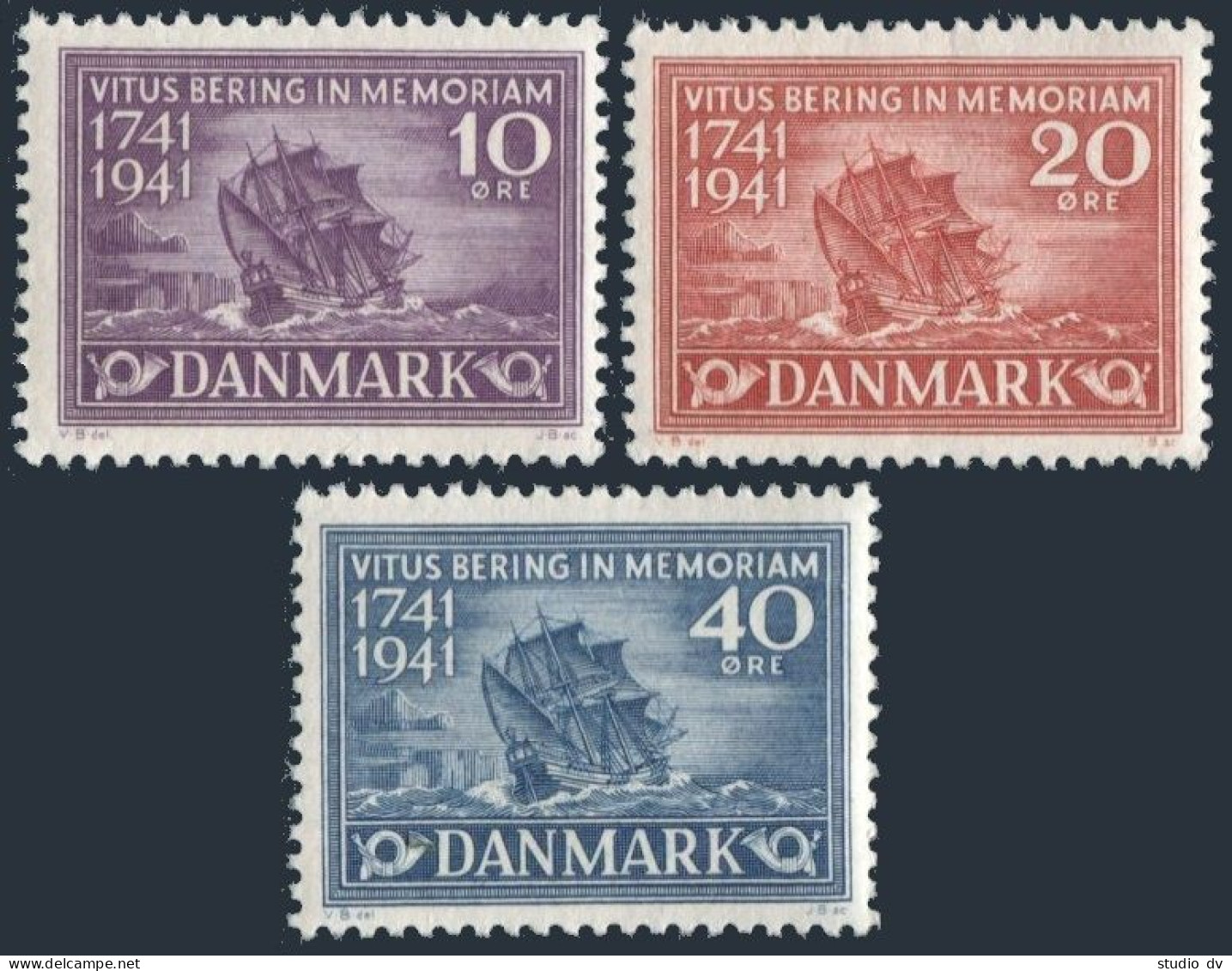 Denmark 277-279,hinged.Mi 266-268. Death Of Vitus Bering,explorer,200th Ann.1941 - Ungebraucht