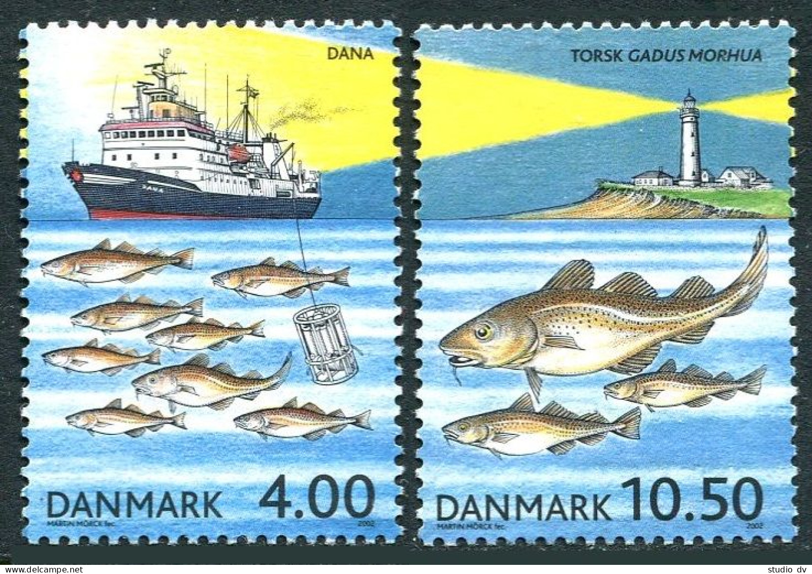 Denmark 1237-1238, MNH. Exploration Of The Sea, 2002. Ship, Fish, Lighthouse. - Ongebruikt