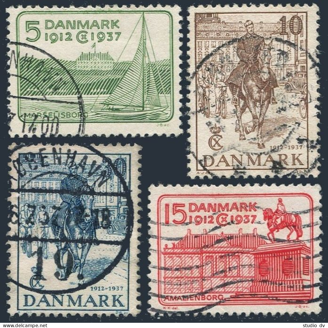 Denmark 258-261,used. Mi 237-240. King Christian X,25-throne,1937.Yacht,Palaces. - Oblitérés
