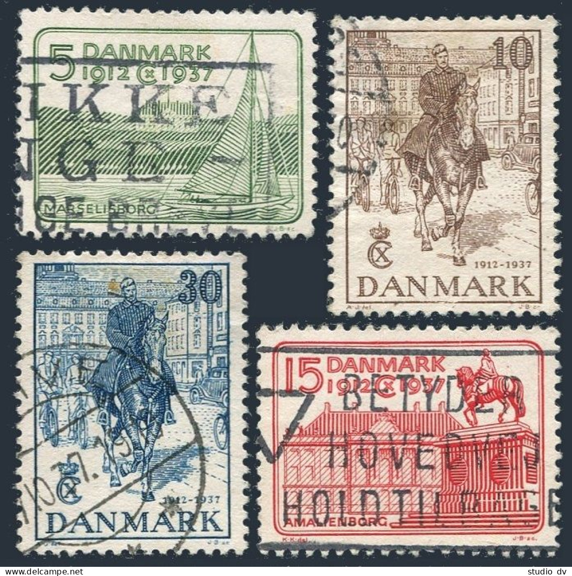 Denmark 258-261,used. Mi 237-240. King Christian X,25-throne,1937.Yacht,Palaces. - Oblitérés