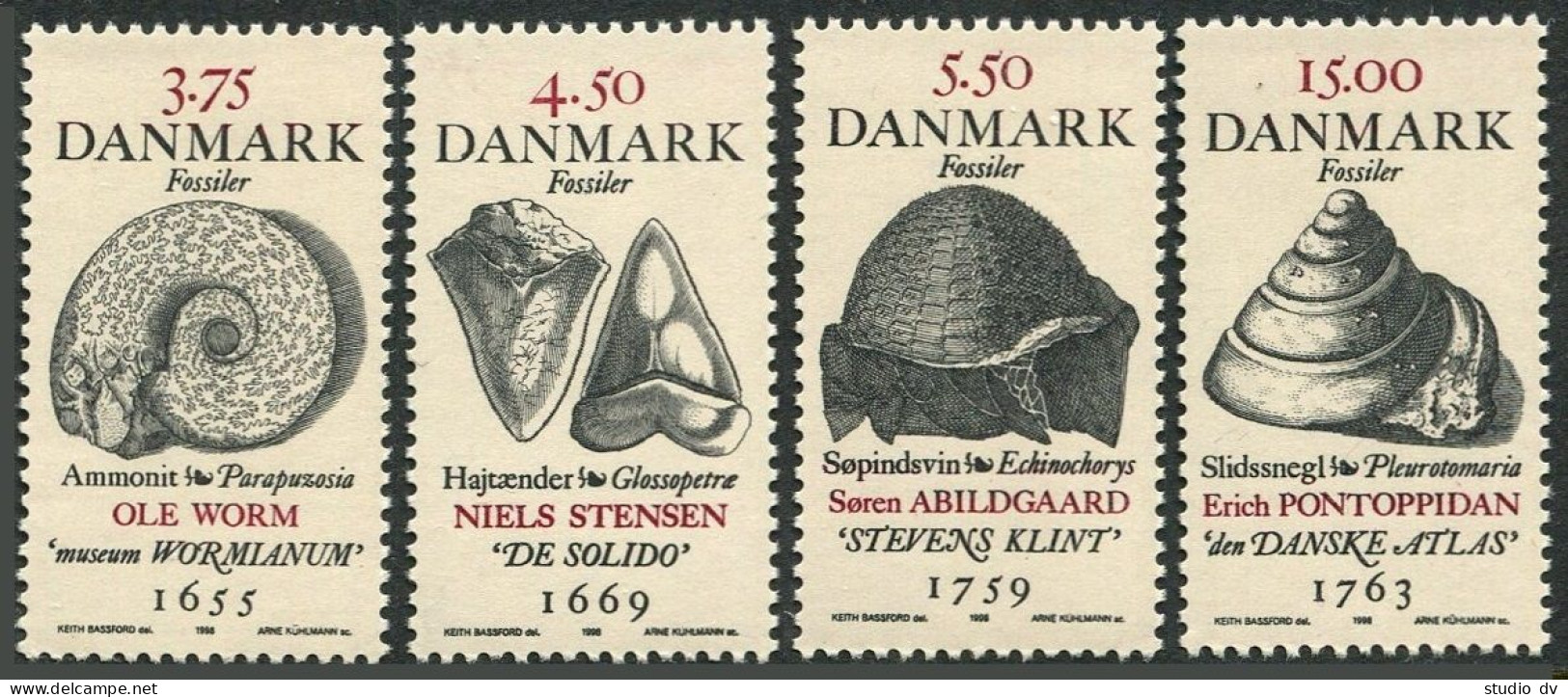 Denmark 1106-1109, MNH. Michel . Fossil, Name Of Danish Geologist, 1998. - Nuovi