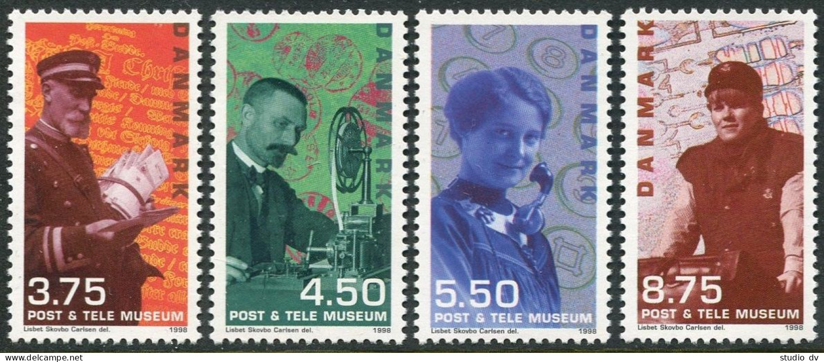 Denmark 1092-1095, MNH. Mi 1182-1185.  New Post & Tele Museum, Copenhagen, 1998. - Unused Stamps