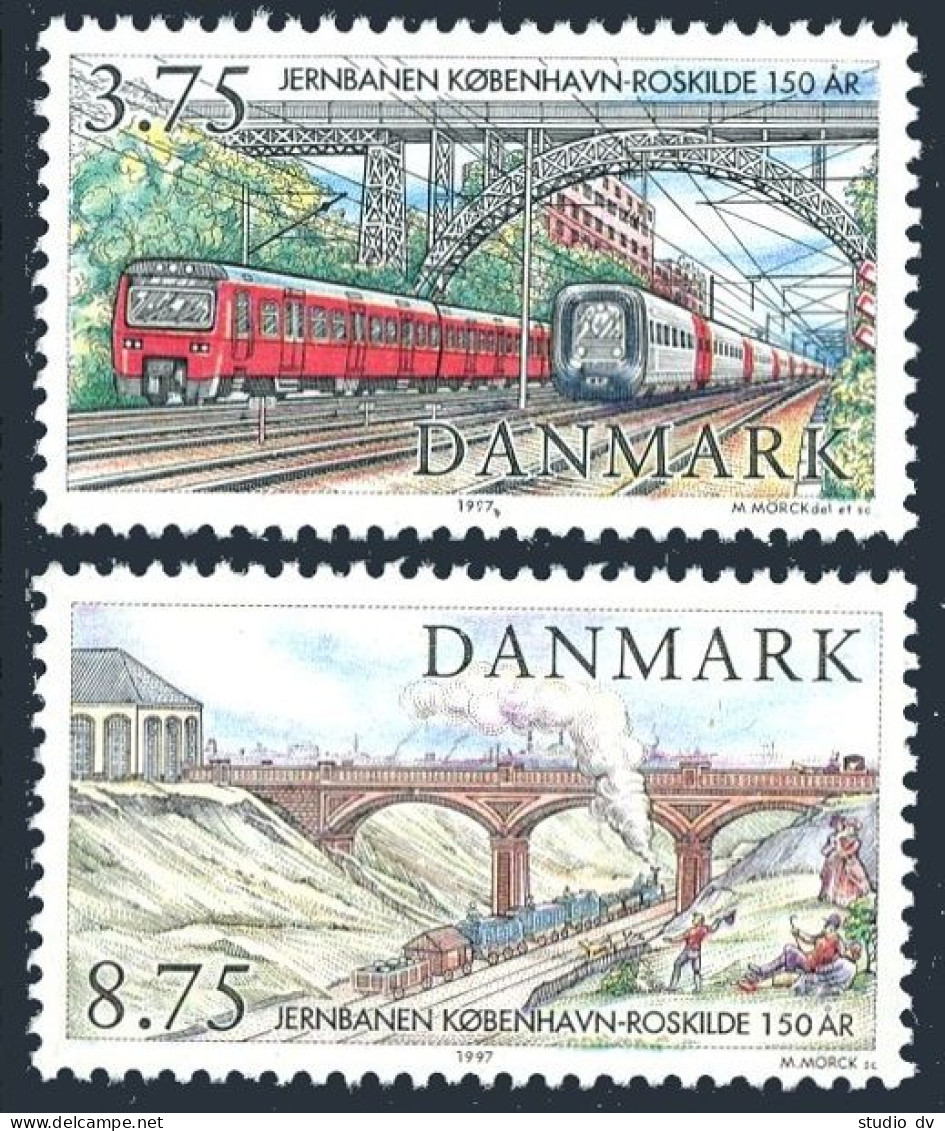 Denmark 1075-1076, MNH. Michel 1155-1156. Copenhagen-Roskilde Railway, 150, 1997 - Nuevos