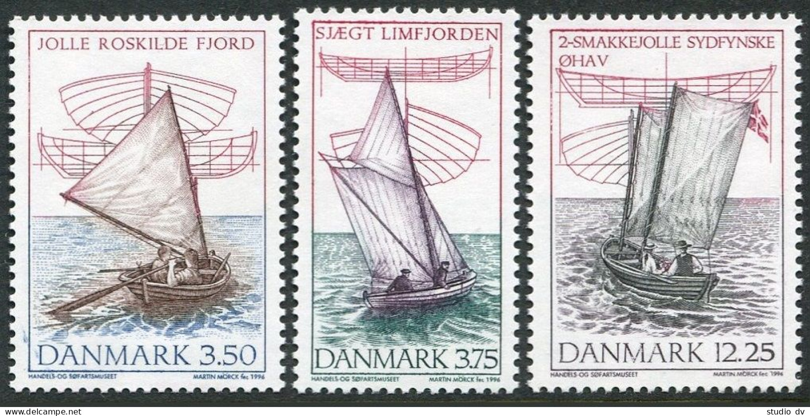 Denmark 1052-1054, MNH. Michel 1127-1129. Wooden Dinghies, 1996. - Nuevos