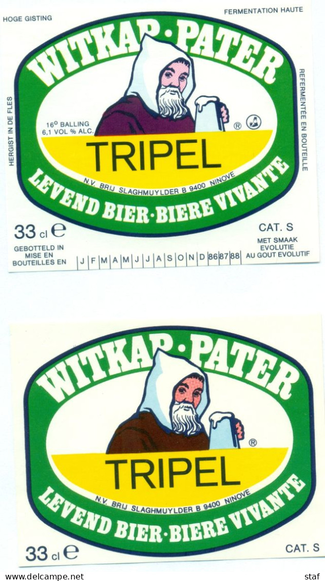 2 Verschillende Oude Etiketten Bier Witkap Pater Tripel - Brouwerij / Brasserie Slaghmuylder Te Ninove - Bière