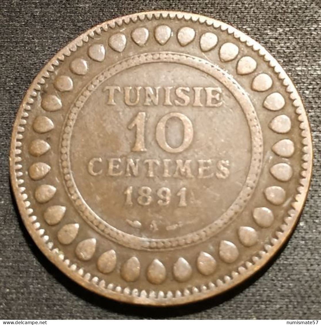 TUNISIE - TUNISIA - 10 CENTIMES 1891 ( 1308 ) - KM 222 - Ali III - Protectorat Français - Tunisie