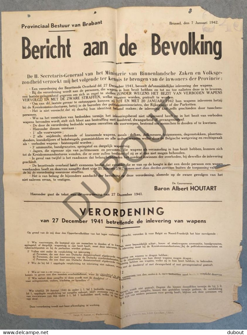 WOII - Affiche - Onmiddellijke Inlevering Der Wapens 1942   (P399) - Posters
