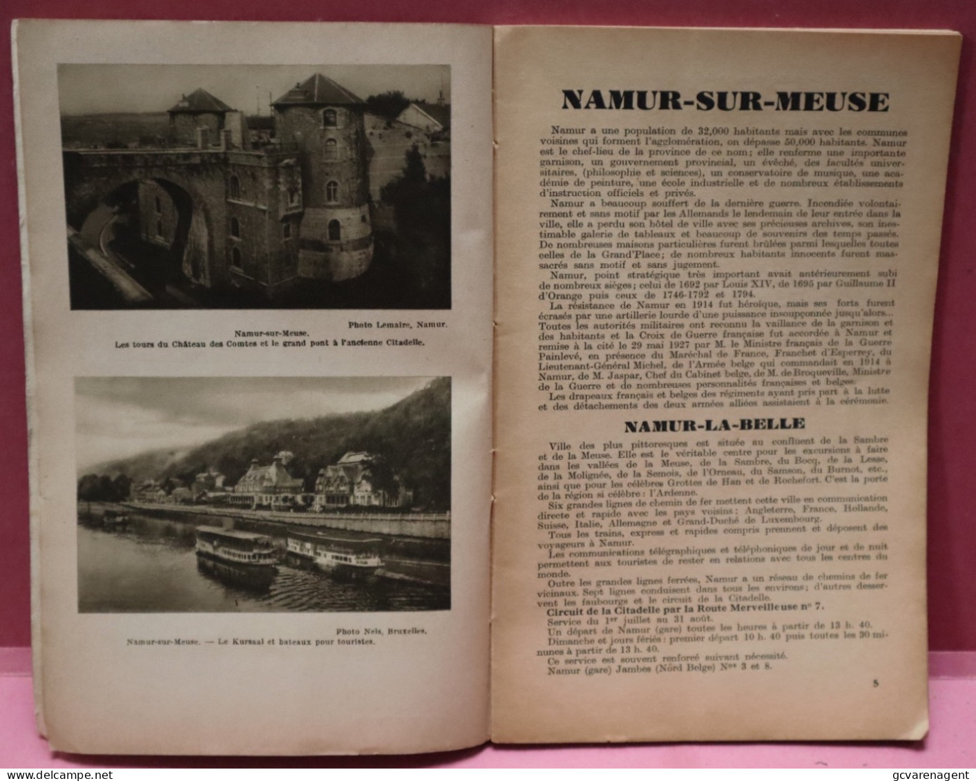 GUIDE DE NAMUR SUR MEUSE ET PROVINCE DE NAMUR - ETAT D'OCCASION. CONTIENT 68 PAGES - 22 X 14 CM  VOIR IMAGES - Prácticos