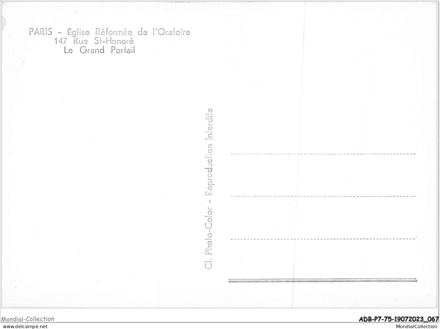 ADBP7-75-0596 - église Reformée De L'oratoire - Rue Saint-honoré - Le Grand Portail - Eglises