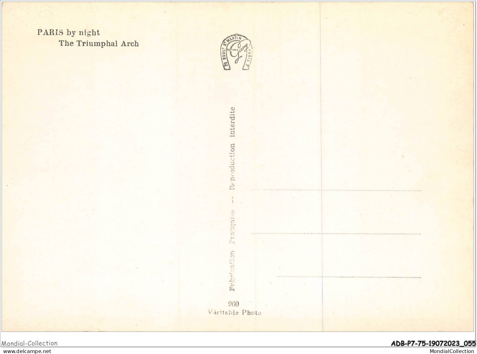 ADBP7-75-0590 - PARIS LA NUIT - L'arc De Triomphe - París La Noche