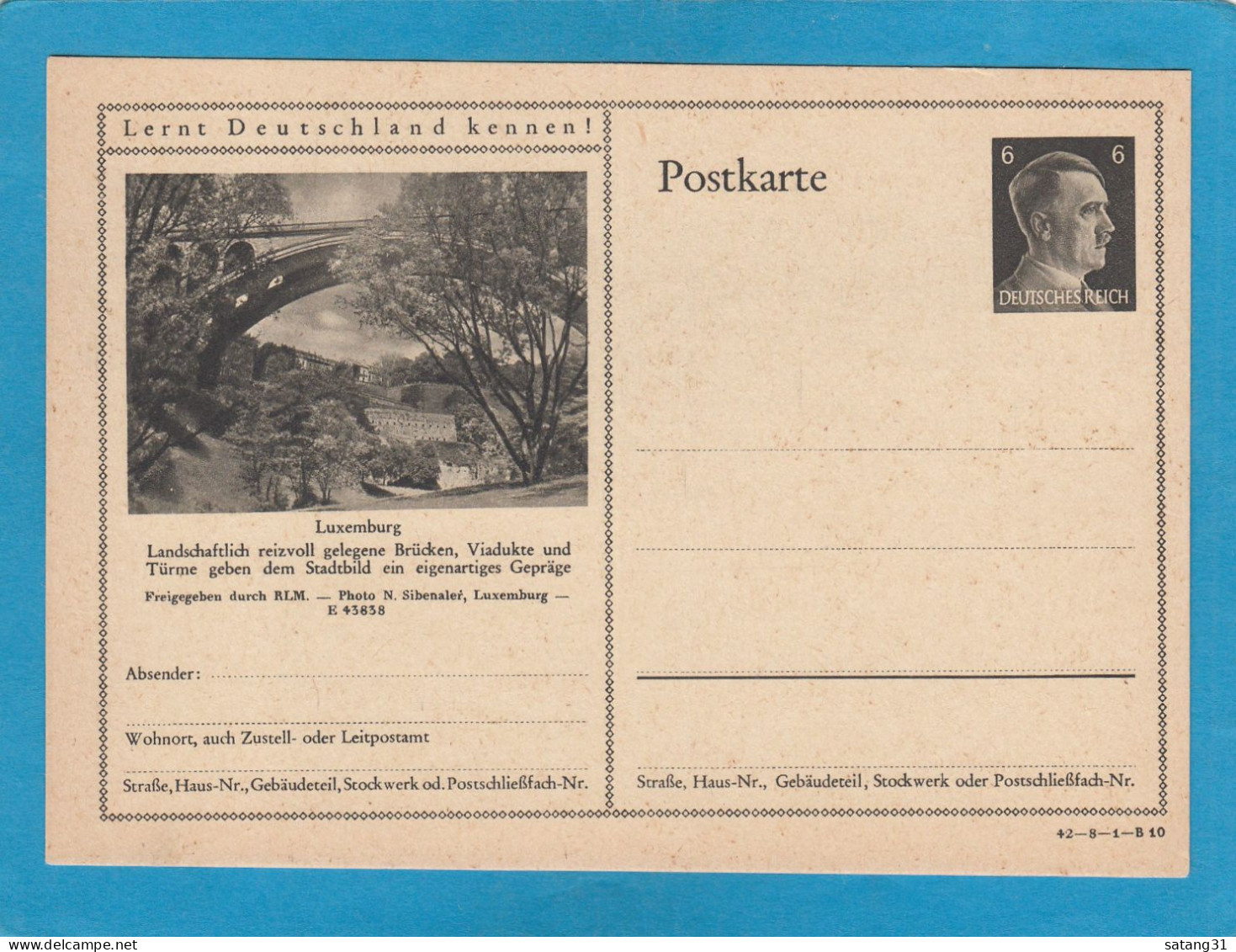 GANZSACHE UNGEBRAUCHT. LERNT DEUTSCHLAND KENNEN,LUXEMBURG BRÜCKEN,VIADUKTE. - 1940-1944 Occupation Allemande