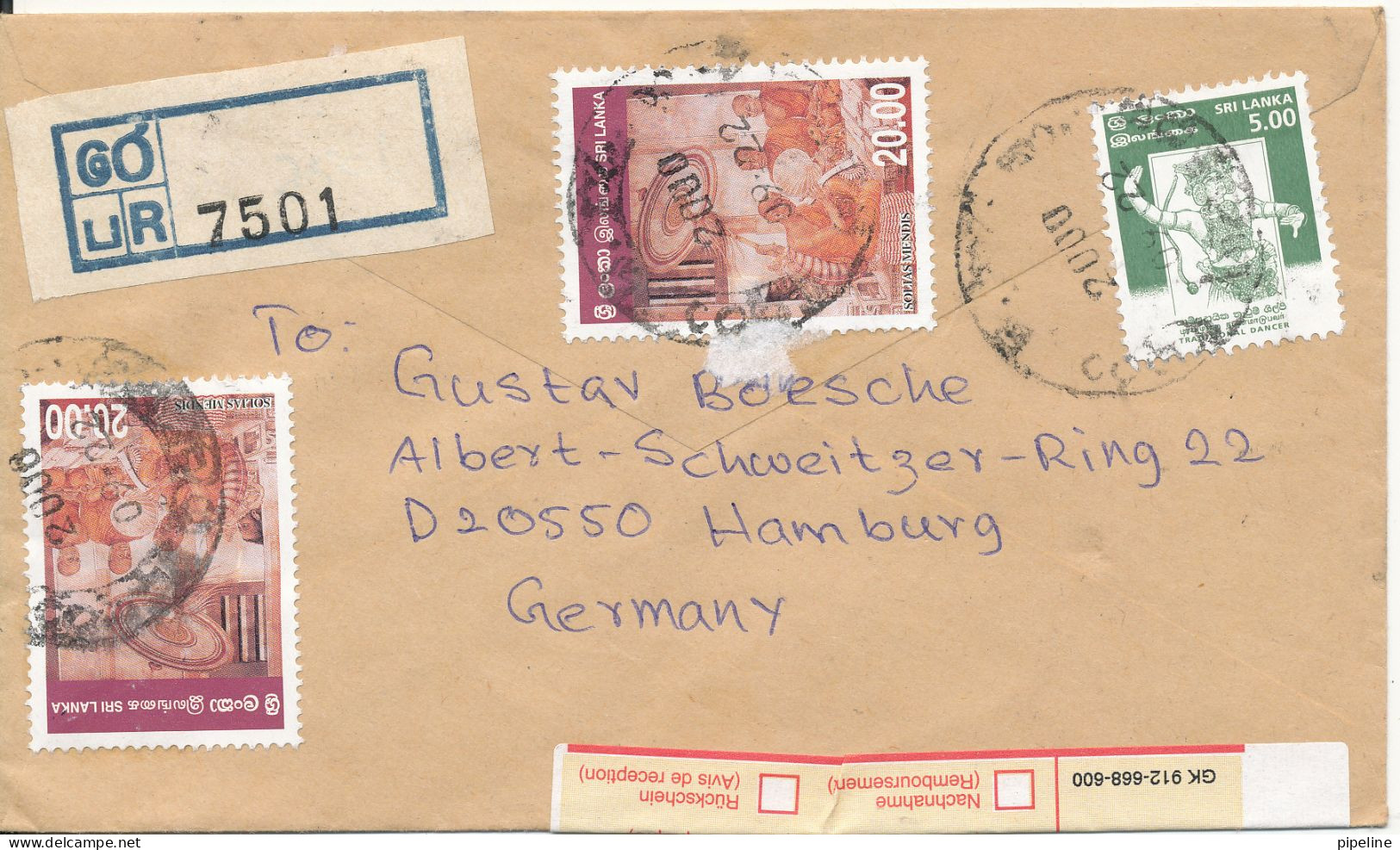 Sri Lanka Registered Cover Sent To Germany 22-9-2000 - Guatemala