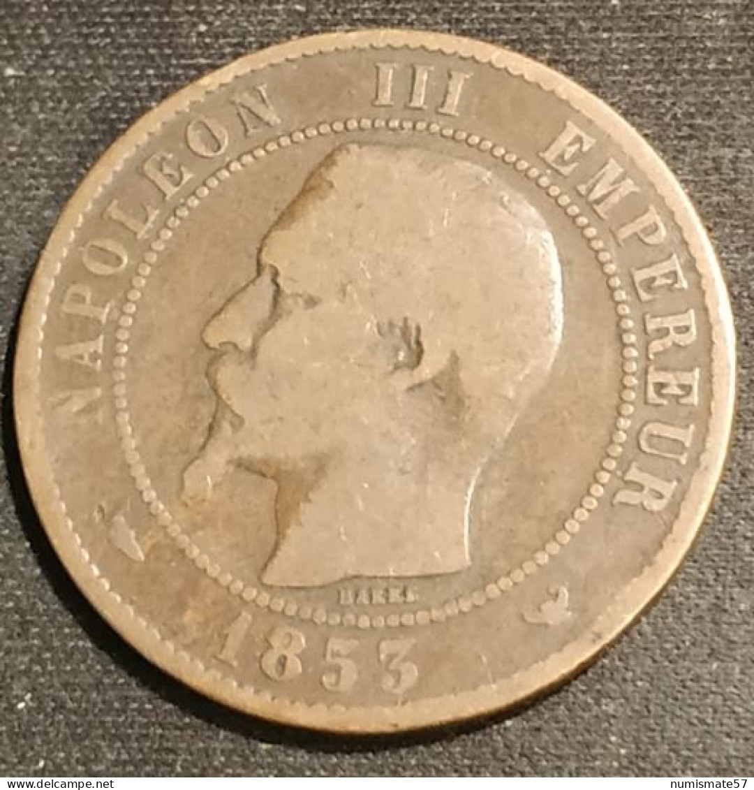 FRANCE - 10 CENTIMES 1853 W - Napoléon III Tête Nue - Gad 248 - KM 771.7 - 10 Centimes