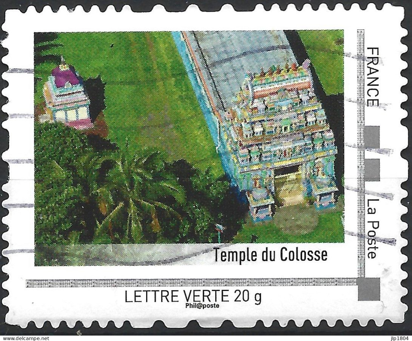 Montimbramoi  La Réunion : Temple Du Colosse - Lettre Verte : Timbre Sur Support - Oblitérés