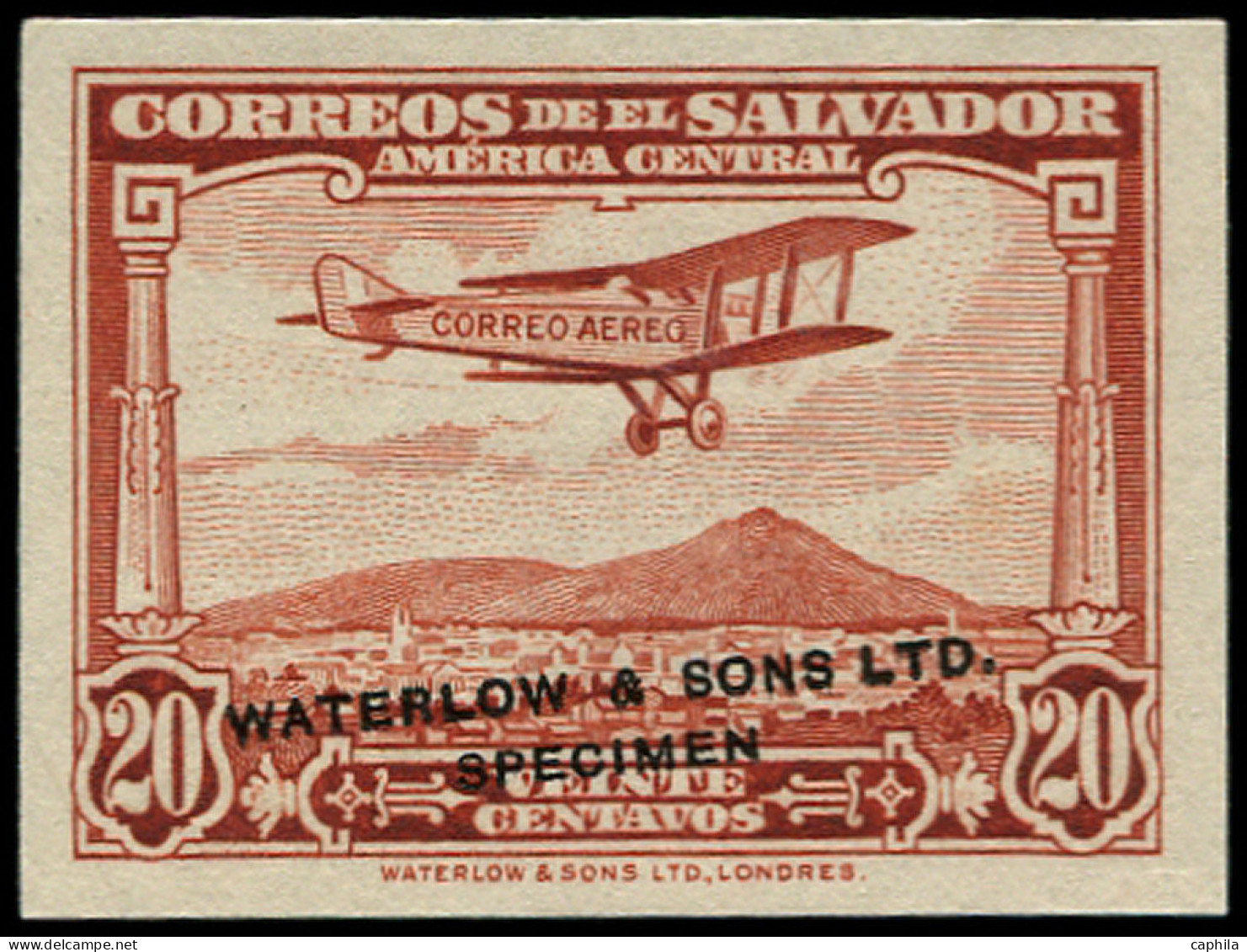 SALVADOR Poste Aérienne (*) - 7, Non émis: 20c. Brun, Surcharge "WATERLOW & SONS LTD." "SPECIMEN" - El Salvador