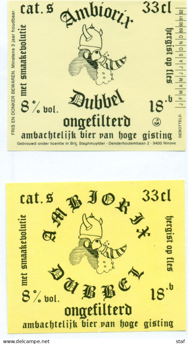 2 Verschillende Oude Etiketten Bier Ambiorix Dubbel - Brouwerij / Brasserie Slaghmuylder Te Ninove - Bière