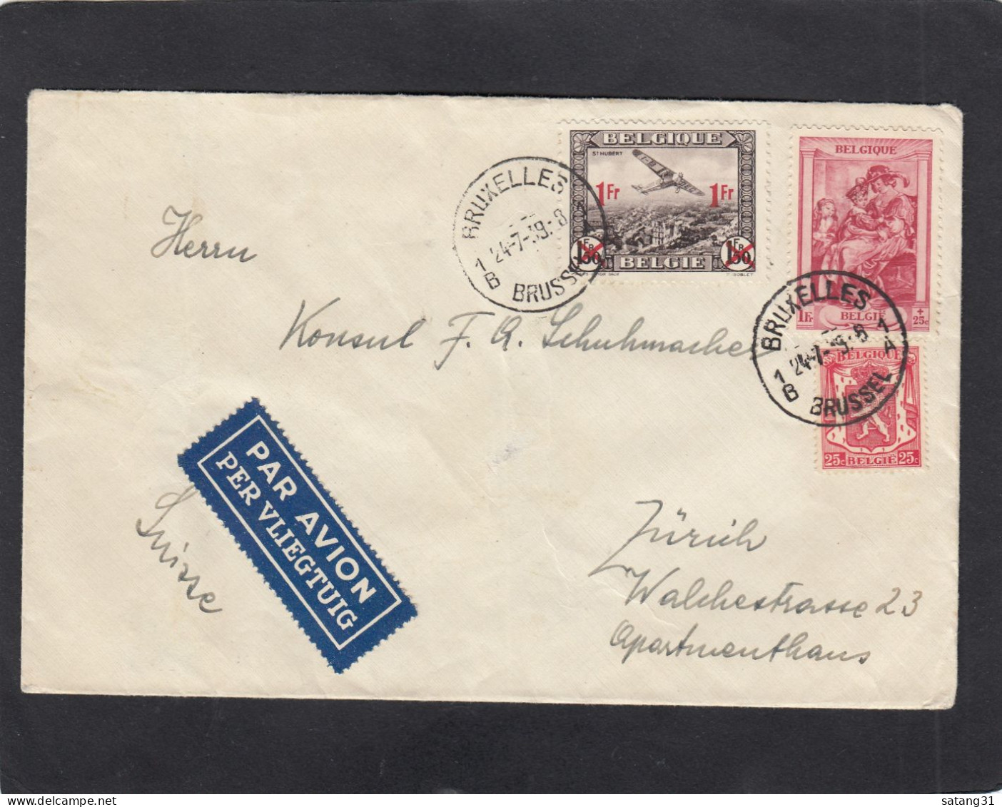 LETTRE PAR AVION DE BRUXELLES POUR ZURICH,1939. - Covers & Documents