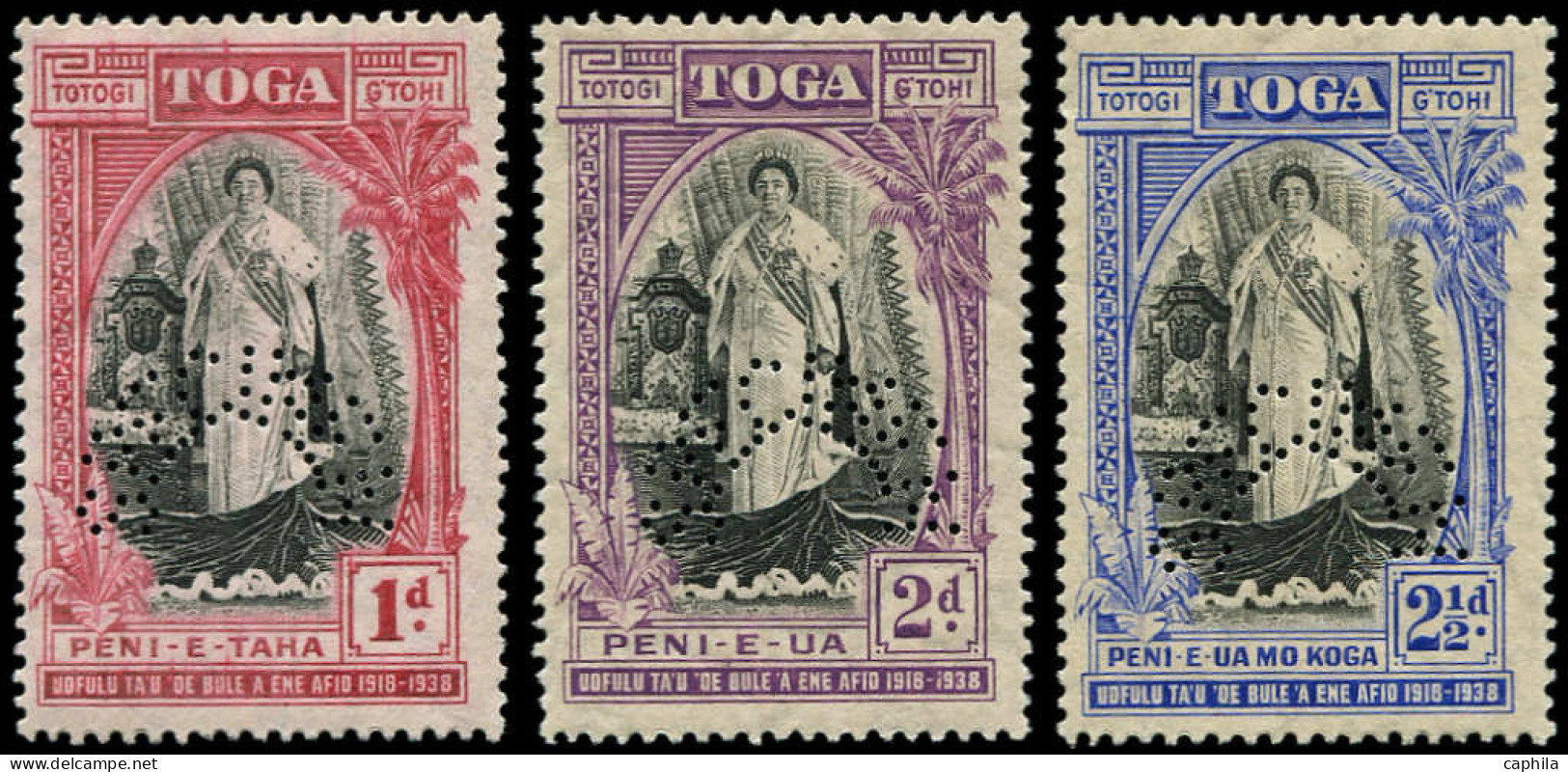 TONGA Poste ** - 70/72, Perforés "spécimen": Reine Salote (SG 71/73) - Cote: 110 - Tonga (...-1970)
