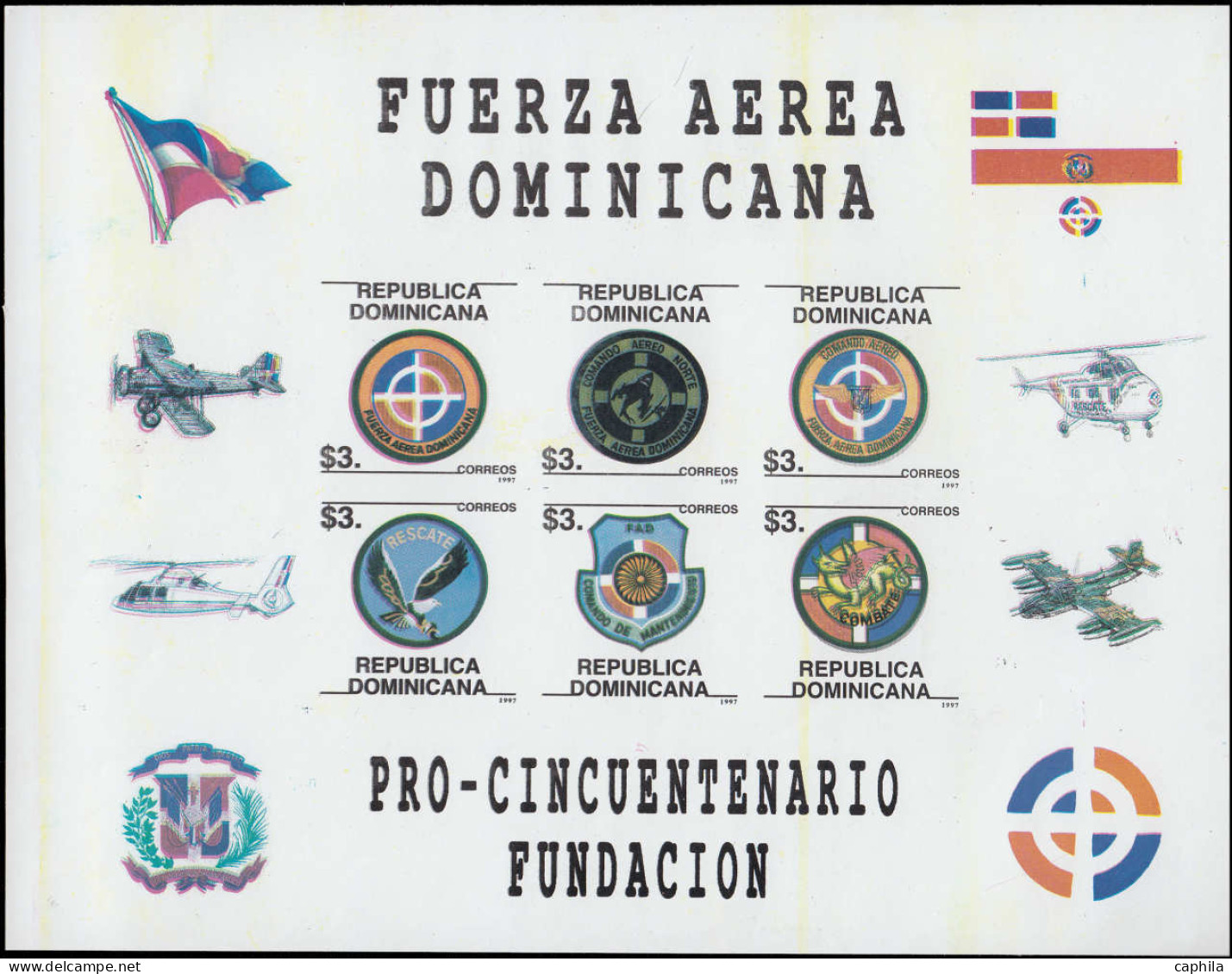 DOMINICAINE Poste ** - 1296/1301, Feuillet Complet Non Dentelé (tirage 100): Forces Aériennes, Hélicoptères - Dominicaanse Republiek